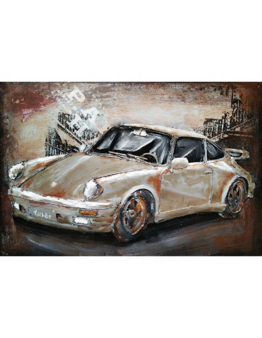TABLEAU METAL PORSCHE ARGENT relief
