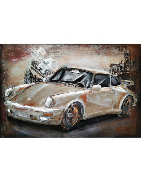 TABLEAU METAL PORSCHE ARGENT relief