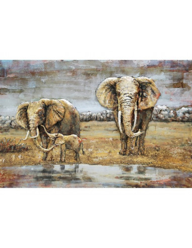 TABLEAU METAL ELEPHANTS EN FAMILLE relief