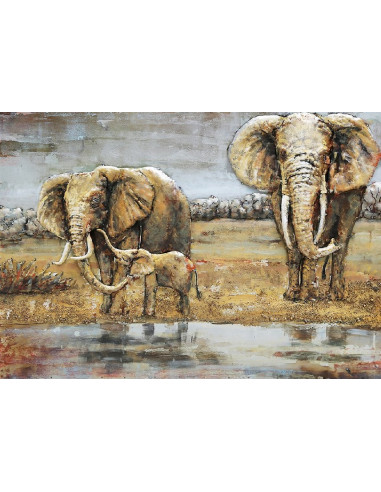 TABLEAU METAL ELEPHANTS EN FAMILLE relief