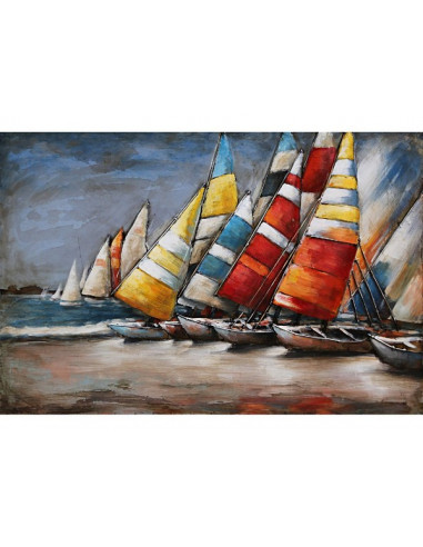 TABLEAU METAL VOILIERS SUR LE SABLE relief