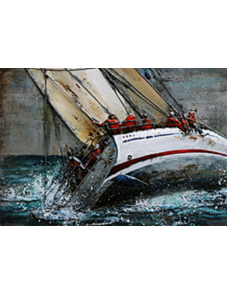 TABLEAU METAL COURSE EN MER relief