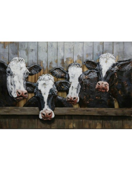 TABLEAU MÉTAL 4 VACHES relief