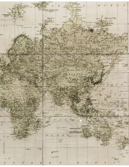 DECORATION MURALE - PLANISPHERE ANCIEN - Kaki/beige
