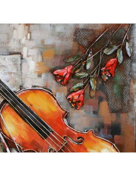 TABLEAU METAL VIOLON & ROSE relief