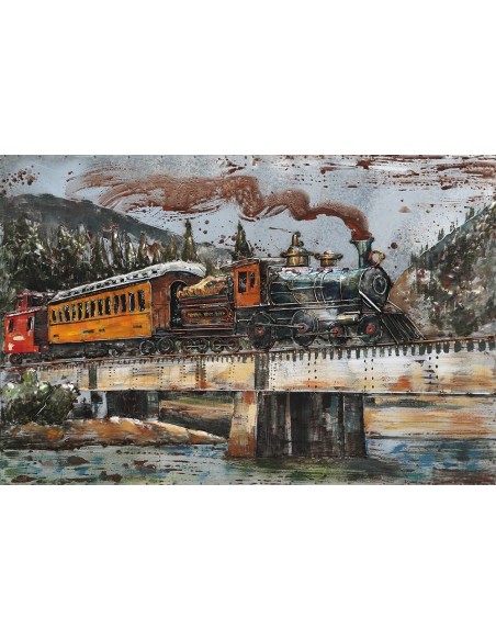 Tableau métal - Train à vapeur relief