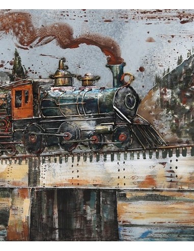 Tableau métal - Train à vapeur relief