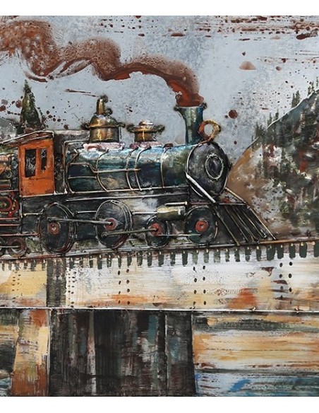 Tableau métal - Train à vapeur relief