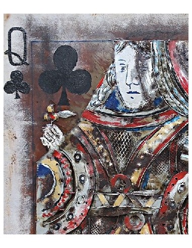 Tableau métal - Carte Dame de trèfle relief