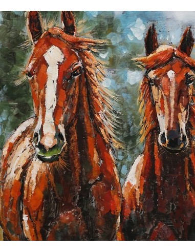 Tableau métal - Chevaux en trio relief