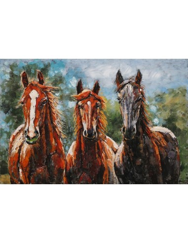 Tableau métal - Chevaux en trio relief