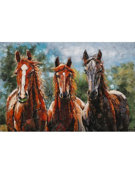 Tableau métal - Chevaux en trio relief