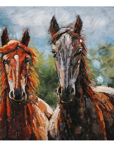 Tableau métal - Chevaux en trio relief