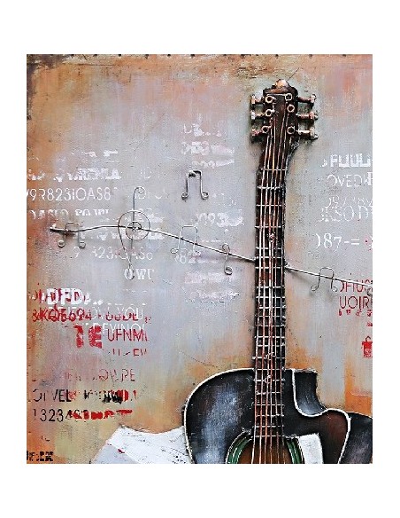 Tableau métal relief - Guitare noire
