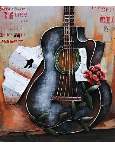 Tableau métal relief - Guitare noire