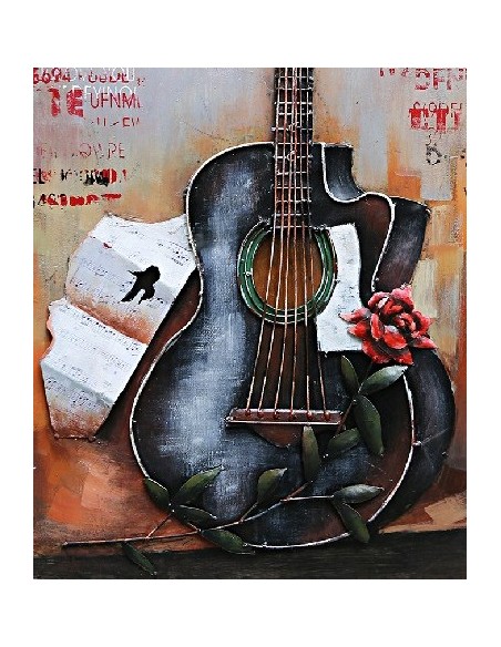 Tableau métal relief - Guitare noire