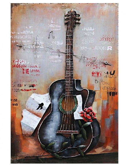 Tableau métal relief - Guitare noire