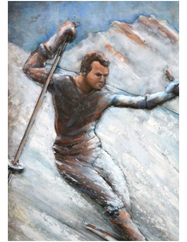 Tableau métal relief - Compétition de ski 1927