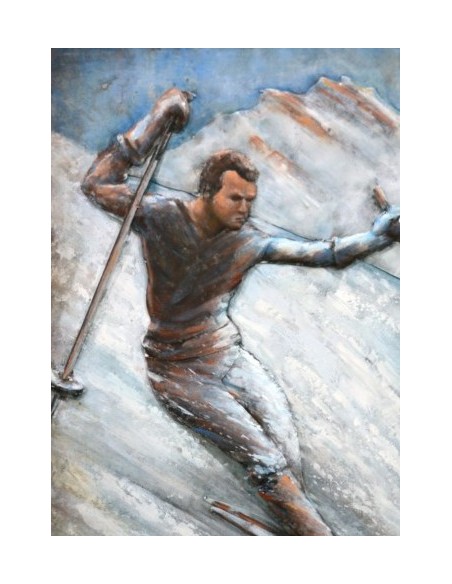 Tableau métal relief - Compétition de ski 1927