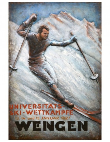Tableau métal relief - Compétition de ski 1927