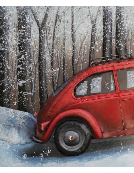 Tableau métal relief - Coccinelle à la neige