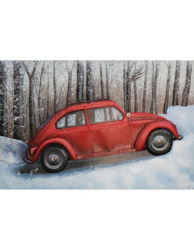 Tableau métal relief - Coccinelle à la neige