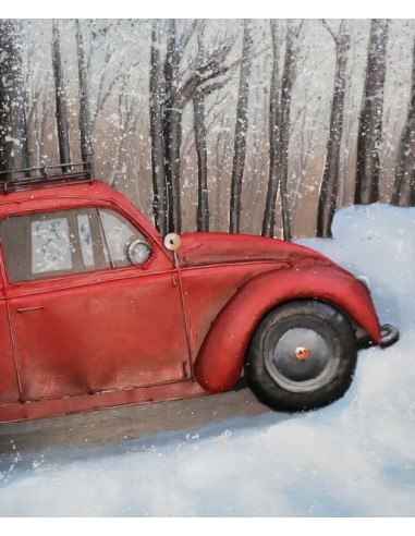 Tableau métal relief - Coccinelle à la neige