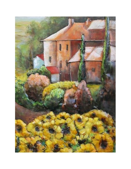 Tableau métal relief - Maison de campagne