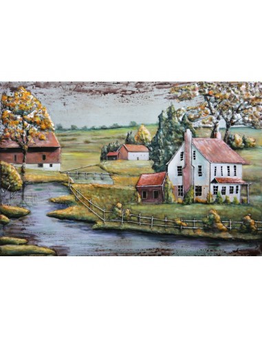 Tableau métal relief - Maison et ferme