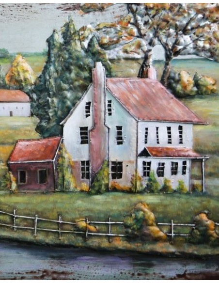 Tableau métal relief - Maison et ferme