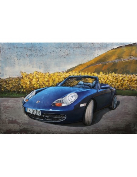 Tableau métal relief - Porsche à la campagne
