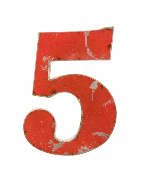 Décoration murale métal - Chiffre 5 rouge