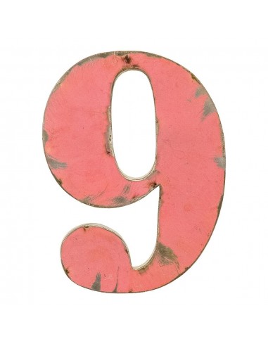 Décoration murale métal - Chiffre 9 rose