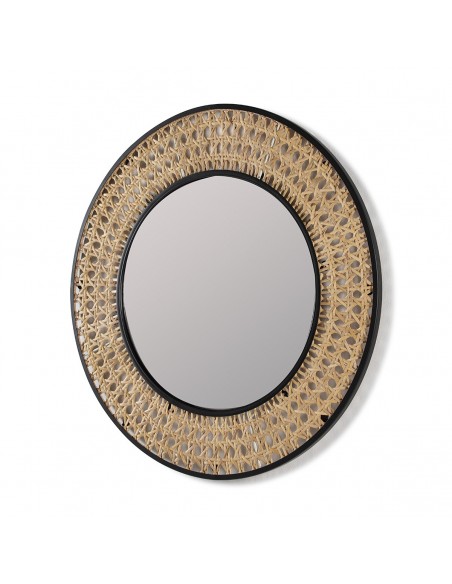 Miroir en rotin et métal - D80 cm