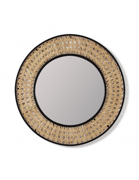Miroir en rotin et métal - D80 cm