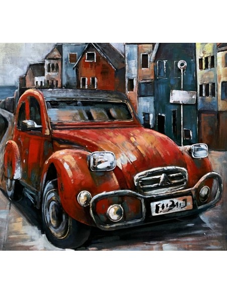 TABLEAU METAL relief - 2CV ROUGE