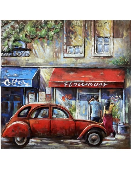 TABLEAU METAL relief - 2CV EN VILLE