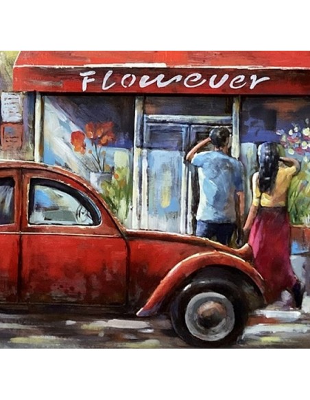 TABLEAU METAL relief - 2CV EN VILLE